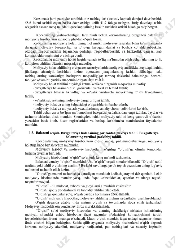 shimcha moddalarini, sarlavhalarni va jamilarni taqdim etishi lozim, qachonki bunday taqdim etish tadbirkorlik subyektining moliyaviy holatini tushunishda о‘rinli bо‘lsa. agar xо‘jalik yurituvchi subyekt о‘zining moliyaviy holati tо‘g‘risidagi hisobotida joriy va uzoq muddatli aktivlarni hamda joriy va uzoq muddatli majburiyatlarni alohida turkumlar sifatida aks ettirsa, u muddati uzaytirilgan soliq aktivlarini (majburiyatlarini) joriy aktivlar (majburiyatlar) sifatida tasniflamasligi lozim. xо‘jalik yurituvchi subyekt moliyaviy holat tо‘g‘risidagi hisobotda alohida taqdim etilishi о‘rinli bо‘lgan mohiyati yoki vazifasi jihatidan yetarlicha farqlanadigan moddalarning rо‘yxatiga quyidagilarni kiritish mumkin: (a) moddalar hisobotning alohida satrlarida kо‘rsatiladi, qachonki moddaning yoki о‘xshash moddalar guruhining hajmi, xususiyati yoki vazifasi xо‘jalik subyektining moliyaviy holatini tushunish uchun ushbu moddalarning alohida taqdim etilishini talab etsa; (b) xо‘jalik yurituvchi subyektning moliyaviy holatini tushunishda о‘rinli bо‘lgan ma’lumotlarni ta’minlash uchun, foydalanilgan tavsiflar va moddalarning yoki о‘xshash moddalar guruhining tartibi jо‘jalik yurituvchi subyekt va uning operatsiyalarining mohiyatidan kelib chiqib о‘zgartirilishi mumkin. xо‘jalik yurituvchi subyekt quyidagilarni baholash asosida qо‘shimcha moddalarni alohida taqdim …