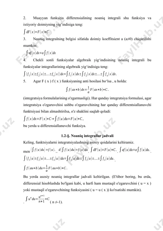 ctgx bo'lsa , u holda x = arcctgt , , qaerdan: shaklning integrallari ( m , n ê r ). ular formulalar yordamida integralni atamalarga ajratish yo'li bilan hisoblanadi: irratsional ifodalarni integrallash. shaklning integrallari ( m 1 , n 1 , m 2 , n 2 , ... - butun sonlar). bu integrallarda integral o'zgaruvchiga va x ning radikallariga nisbatan ratsional bo'ladi. ular x = t s ni almashtirish yo'li bilan hisoblanadi , bu erda s - kasrlarning umumiy maxraji , , ... o'zgaruvchining bunday almashtirilishi bilan barcha munosabatlar = r 1 , = r 2 , ... butun sonlar, ya'ni. integral t o'zgaruvchining ratsional funktsiyasiga keltiriladi : shaklning integrallari ( m 1 , n 1 , m 2 , n 2 , ... - butun sonlar). bu integrallar almashtirish yo‘li bilan: bu yerda s - kasrlarning umumiy maxraji , , …, t o‘zgaruvchining ratsional funksiyasiga keltiriladi . shaklning integrallari …