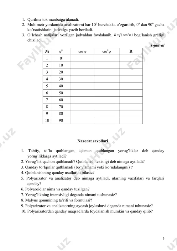 malyus qonunini o’rganish laboratoriya ishi - Page 5