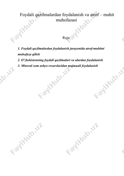 fоydаli qаzilmаlаrdаn fоydаlаnish vа аtrоf – muhit muhоfаzаsi — DOC