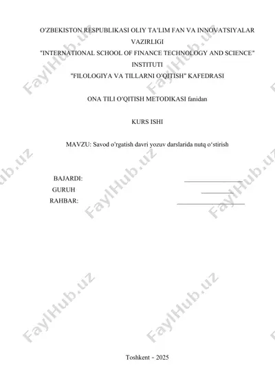 savod o‘rgatish davri yozuv darslarida nutq oʻstirish — DOCX