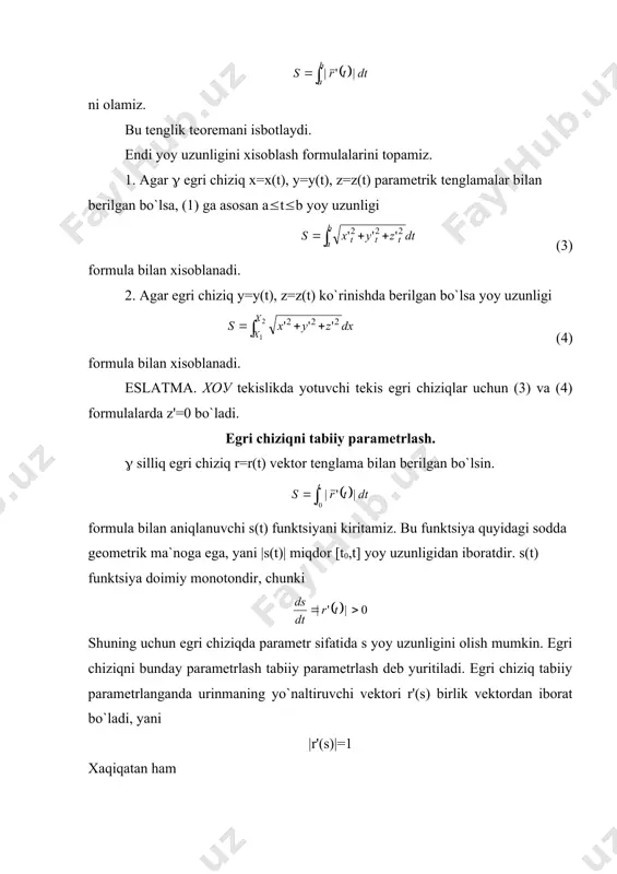 egri chiziq yoyining uzunligi. egri chiziqni tabiiy parametrlash - Page 3
