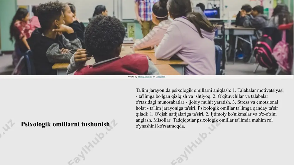 gik omillarni aniqlash. o'zbekiston ta'limi, 2022 2. rahimova, d. tarbiya va uning ahamiyati: o'quvchilarning rivojlanishida roli. ta'lim va rivojlanish, 2021 3. akramov, s. psixologiyaning ta'lim metodlariga ta'siri. psixologiya va ta'lim, 2023 4. jalilov, a. tarbiya usullari va natijalari: an'anaviy va zamonaviy yondashuvlar. o'zbekiston ta'limi, 2020 5. khamidov, r. psixologik yondashuvlar va ta'lim metodlari: konstruktivizm va biheviorizm. ta'lim innovatsiyalari, 2023 e'tiboringiz uchun rahmat! image1.png image2.png image3.png image4.png image5.png image6.png image7.png image24.jpg image8.png image9.png image10.png image11.png image18.png image19.png image20.png image21.png image22.png image23.png