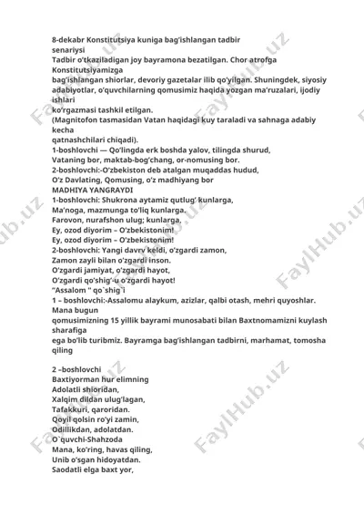 8-dekabr konstitutsiya kuniga bag’ishlangan tadbir senariysi — DOCX