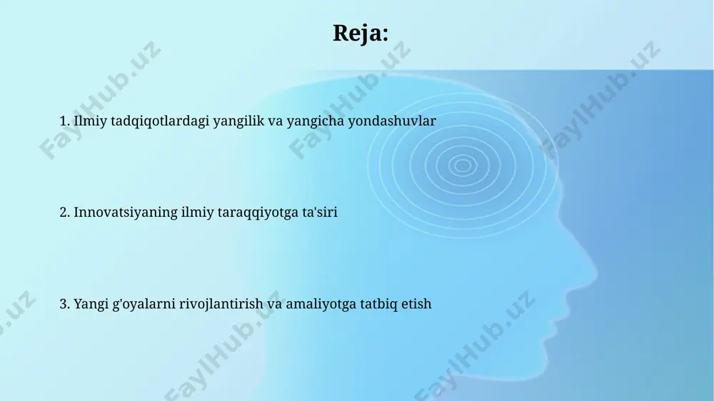 ahon sog'liqni saqlash tashkilotining 2022-yilgi hisobotiga ko'ra, 50% yangi dori vositalarining yaratilishida tabiiy manbalardan olingan 1000 dan ortiq o'simlik va bakteriya turlari ishlatilgan. aqshning silikon vodiysidagi startuplar 2023-yilda 10 milliard dollardan ortiq mablag'ni sun'iy intellekt va katta ma'lumotlarni tahlil qilish sohasidagi yangi texnologiyalarni rivojlantirishga yo'naltirdi, bu esa innovatsiyaning muhim manbai bo'lib xizmat qiladi. kelajakdagi istiqbollar global miqyosda 10 milliarddan ortiq sensorlarning internet of things (iot) tarmog'i orqali yig'ilgan ma'lumotlar, 2035 yilda biotibbiyot sohasida kutilmagan innovatsiyalarni keltirib chiqarishi mumkin, xususan, singapur va janubiy koreya kabi davlatlarda. kelajakda sun'iy intellekt yordamida 5000 dan ortiq yangi dorilarni kashf etish va 2030-yilga kelib global sog'liqni saqlash tizimini inqilob qilish kutilmoqda, ayniqsa, aqsh va yevropa mamlakatlarida. ilmiy tadqiqotlarda yangilikni baholash oʻzbekiston fanlar akademiyasi tomonidan 2023-yilda oʻtkazilgan tadqiqotlar shuni koʻrsatdiki, yangi texnologiyalar (masalan, sunʼiy intellekt) qoʻllanilishi ilmiy ishlarning yangilik darajasini 30% ga oshirishi mumkin. ilmiy tadqiqotlarning yangilik darajasini baholashda, scopus va web of science kabi xalqaro …