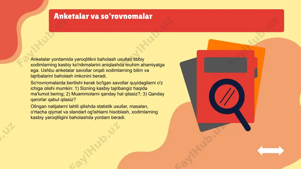 taxassislikning o'ziga xos jihatlariga asoslangan holda, talabalarning kasbiy ko'nikmalarini rivojlantirishda muhim ahamiyatga ega. amaliy tajribalar, talabalar o'zlarining kasbiy bilimlarini mustahkamlash va amaliy ko'nikmalarini rivojlantirishga yordam beradi. amaliy tajribalar va kasbiy yaroqlilik o'rtasidagi bog'liqlik, mutaxassislarning amaliy bilimlarini oshirish va ularni ishga tayyorlashda muhim rol o'ynaydi. amaliy tajribalar, talabalar o'zlarining kasbiy yaroqliliklarini baholash imkoniyatini beradi, bu esa ularning kelajakdagi faoliyatlari uchun tayyorgarlikni yaxshilaydi. amaliy tajribalarni samarali baholash, o'qitish jarayonining samaradorligini oshiradi va mutaxassislarning kelajakdagi ish faoliyatiga ta'sir ko'rsatadi. kelajakda o'qitish va tajribani baholashda innovatsion texnologiyalar va metodlar muhim o'zgarishlarga olib kelishi kutilmoqda. o'qitish jarayonida interaktiv va masofaviy ta'lim usullari keng qo'llaniladi, bu esa talabalarni yanada faolroq jalb etadi. o'qitish va tajriba mutaxassislari kelajakda baholash usullarida o'zgarishlar baholash usullaridagi yangilanishlar kasbiy yaroqlilikni baholash jarayonini samaraliroq qilishga yordam beradi. zamonaviy texnologiyalar, masalan, sun'iy intellekt va onlayn platformalar baholashni avtomatlashtirib, malakali xodimlarni tezda aniqlash imkonini beradi. yangi baholash metodlari, masalan, simulyatsiya va virtual reallik, o'quvchilarga …
