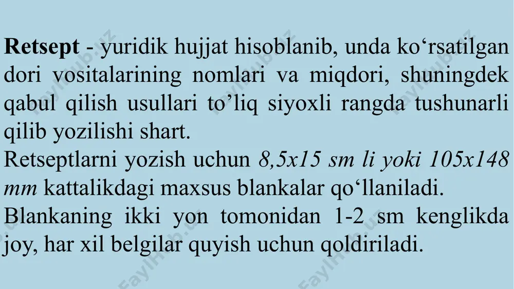 qism m.f. ______________________ aralashtirganda hosil bo`lgan dori shakli d.t.d.№ ______________ shu dozadan shuncha ber 5 qism d.s. _______________________________ dorini qanday qabul qilish usuli 6 qism nomen medic __________________________ vrach imzosi 5 qism d.s. _______________________________ dorini qanday qabul qilish usuli 6 qism nomen medic __________________________ vrach imzosi image2.emf image3.jpeg image4.png image40.png image1.jpg /docprops/thumbnail.jpeg