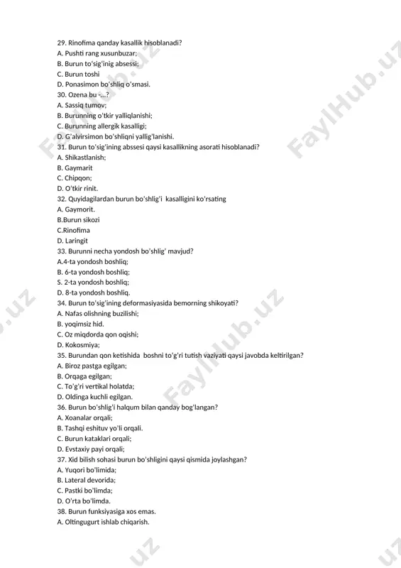 si qismida sodir bo’ladi? a. ichki quloqda; b. nog`ora pardada; c. o`rta quloq suyaklarida; d. eshituv nayida. 48. sarkoma qanday kasallik hisoblanadi? a. qo`shuvchi to`qimadan rivojlanuvchi xavfli o`sma; b. muskul to`qimasidan rivojlanuvchi xavfli o`sma; c. fibroz to`qimaning yiringli yallig`lanishi; d. suyak to`qimasidagi distrofik o`zgarish.