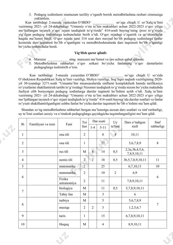 ___ so’zga chiqdi. u so‘zida umumiy o‘rta ta’lim maktabi tomonidan 2021-2022 o‘quv yilida amalga oshirilgan ishlar hamda yangi o‘quv yilidagi dolzarb vazifalar to‘g‘risida yig’ilganlarga ma’lumot berdi. ma’lumki, o’tgan 2021-2022 o’quv yili pandemiyya holatida boshlandi. lekin, shunga qaramay maktabimiz tomonidan bir qancha ijobiy o’zgarishlarga erishildi. jumladan o’quvchilarimiz fan olimpiadalarida faxirli o’rinlarni qo’lga kiritdilar. maktabimiz yangi o’quv binosiga ko’chib o’tildi va natijada maktab to’la qonli bir navbatda o‘qiydigon bo‘ldi. qolaversa pedagoglarimizdan ikki nafari oliy toifali bo’lishi ham maktabimiz reytingi yuqorilashiga sabab bo’ldi. bundan tashqari bitruvchilarimizning 33% otm ga o’qishga qabul qilinganligi ham maktabimiz yutuqlaridandur. bu o‘quv yilida amalga oshirilishi kutilayotgan asosiy o‘zgarishlar va vazifalar bilan sizlarni tanishtirsam. eng avvalo bitruvchi sinflarni otmga o‘qishga puxta tayorlash va ularga qo‘shimcha sharoit yaratish va muntazam shug’ullanishlarini taminlash. qolaversa, maktab pedagog xodimlarini atesstatsadan o‘tkazish va toifa olish natijasida maktab reytingini ko’tarish. fan olimpiadasiga puxta tayyorlanish va faxirli o‘rinlarni qo’lga kiritish, to’garaktarni muntazam o’tkazilishini taminlash. ushbu masalalar …