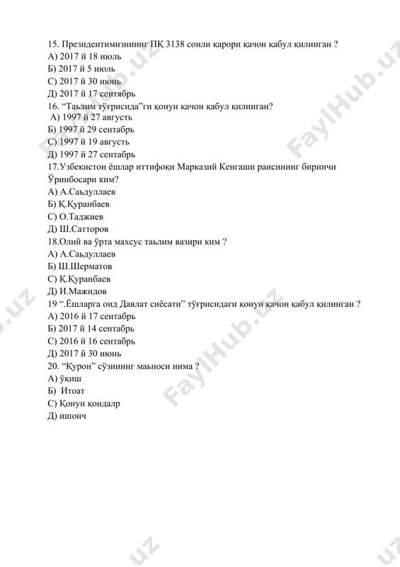 o'zbekiston tarixi bo'yicha test savollari - Page 3