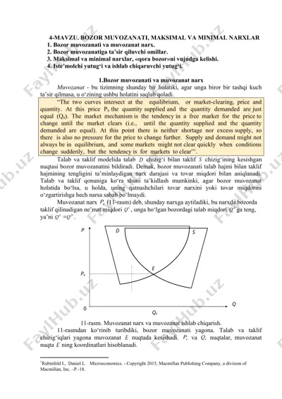 bozor muvozanati va muvozanat narx — DOC