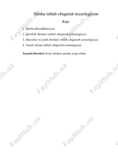 shisha ishlab chiqarish texnologiyasi — DOC