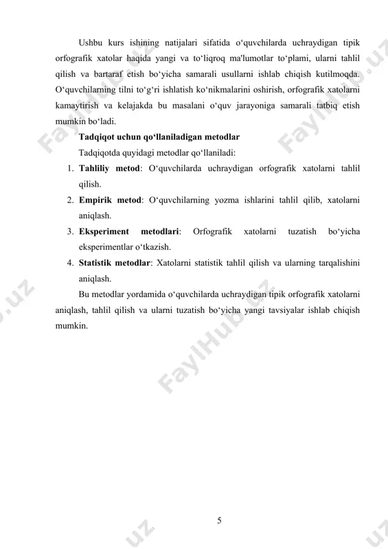 ing og‘zaki va yozma nutqlarini birlashtiradi. yozuvda yuzaga keladigan orfografik xatolar ko‘pincha og‘zaki nutqda ham xatolarga olib keladi. shuning uchun o‘quvchilarga orfografiyaning to‘g‘ri qo‘llanishi tilni mukammal bilishga, nutq madaniyatini oshirishga, va fikrlarni ravon ifodalashga yordam beradi. orfografiyaning ta'limdagi o‘rni shundan iboratki, bu qoidalar o‘quvchilarga yozishni nafaqat tilning grammatik jihatdan to‘g‘ri, balki ma'no jihatdan ham to‘g‘ri va aniq ravishda ifodalashga yordam beradi. tilni yozma shaklda to‘g‘ri o‘zlashtirish orqali o‘quvchilar bilimlarni mustahkamlashadi, mantiqiy fikrlash qobiliyatlari oshadi, va ularning umumiy bilim darajasi yuqorilaydi. orfografiyaning ta'lim jarayoniga ta'siri orfografiyaning ta'lim jarayonidagi ta'siri ko‘p jihatdan o‘quvchilarning tilga bo‘lgan munosabatini shakllantirishda namoyon bo‘ladi. o‘quvchilarni orfografik qoidalarni to‘g‘ri o‘rgatish, ularga tilni to‘g‘ri ishlatishning ahamiyatini tushuntirishga yordam beradi. bu, o‘z navbatida, o‘quvchilarning yozma va og‘zaki nutqini yuqori darajaga ko‘taradi. o‘quvchilarni orfografiya qoidalariga o‘rgatish, ularning so‘zlarni to‘g‘ri yozish va talaffuz qilish ko‘nikmalarini rivojlantirishga yordam beradi. orfografik qoidalar o‘quvchilarga yozma ishlarni bajarishda tezkorlik va aniqlikni ta'minlashga yordam beradi. orfografiyaning ta'lim …