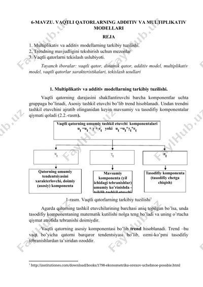 vaqtli qatorlarning additiv va multiplikativ modellari — DOCX