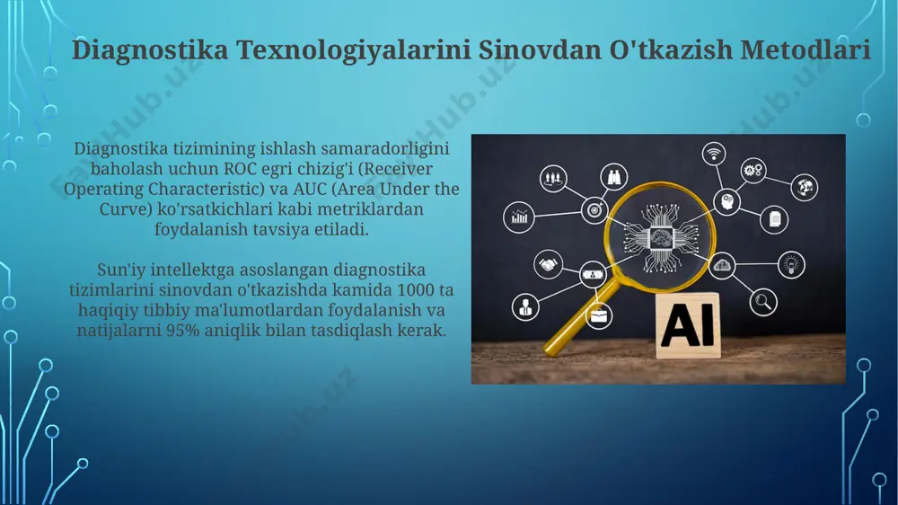 ish zarur. kelajakda chuqurroq o'rganish algoritmlarini qo'llash va ma'lumotlar bazasini kengaytirish orqali, aniqlikni 90% dan yuqori ko'tarish mumkin. shaxsiy ma'lumotlarni himoya qilish tibbiy diagnostika tizimlarida shaxsiy ma'lumotlarni anonimizatsiya qilish, 90% dan ortiq to'g'ri aniqlashni ta'minlash uchun pseudonimizatsiya va ma'lumotlarning differensial maxfiyligi texnikalarini qo'llashni talab qiladi. evropa ittifoqining gdpr qoidalariga muvofiq, shaxsiy ma'lumotlarni qayta ishlashga rozilikni huquqiy asos sifatida qo'llash va foydalanuvchilarga ma'lumotlarga kirish va ularni o'chirish huquqini berish kerak. kelajakdagi tendentsiyalar sun'iy intellekt asosidagi diagnostika va nutq texnologiyalarining kelajagi, katta ma'lumotlar (big data) va chuqur o'rganish (deep learning) algoritmlarini qo'llash orqali 90% gacha aniqlikka erishishni va'da qilmoqda. aralash reallik (mixed reality) texnologiyalarining qo'llanilishi, masofadan turib diagnostika va reabilitatsiya jarayonlarini osonlashtirib, 2030 yilga kelib dunyo bo'yicha 1 milliarddan ortiq foydalanuvchiga xizmat ko'rsatish imkonini beradi. turli platformalardagi sinovlar bulutli serverlarda o'tkazilgan stress-testlar shuni ko'rsatdiki, ai tizimi bir vaqtning o'zida 1000 dan ortiq so'rovlarni qayta ishlashga qodir bo'lib, yuqori yuklarga chidamliligini isbotladi. turli …