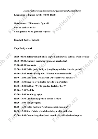 mehmonaliyeva munosibxonning yakuniy imtihon topshirigi — DOCX