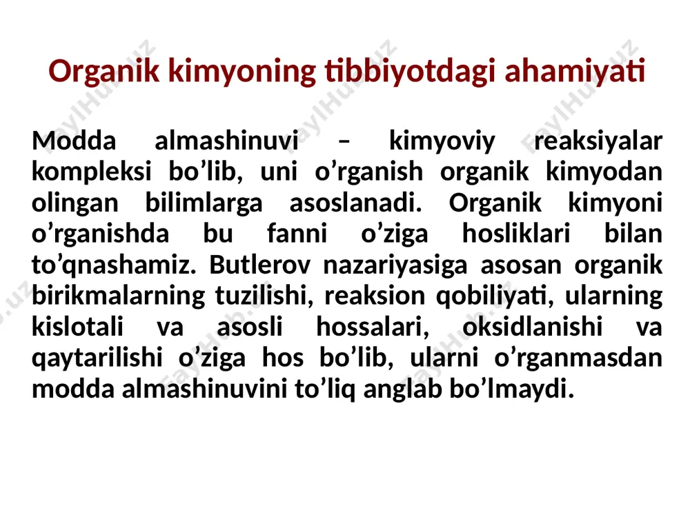meriya deyiladi: atsetilatsetonning keton shakli (15%) atsetilatsetonning yenol shakli (85%) ko‘p atomli spirtlarning spetsifik reaksiyalari, molekulalararo xalqalanish сн2он носн2 сн2он носн2 этиленгликоль диоксан н2с сн2 to -2h2o о н2с сн2 о + о сн2–сн–он сн2=с н–он сн3 – с он н н vinil spirti sirka aldegidi сн2-он сн2 o o сн2 сн2-он сн2 o o сн2 cu h h 2 + сu(oh)2 мис mis glikolyati etilenglikol etilenglikol etilenglikol etilenglikol 1,4-dioksan ko‘p atomli spirtlarning spetsifik reaksiyalari poliefir 18-kraun-6ning kaliyli kompleksi poliefir 18-kraun-6 etilenglikol akrolein glitserin polikarbon kislotalarning ichkimolekulyar xalqalanishi о о с с сн2 он сн2 nh сн2 он сн2 с с о o nh3 о сн2 соон сн2 с сн2 сн2 о сн2 соон сн2 с о to -н2о глутар кислота глутар ангидрид qahrabo kislota suksinimid glutar kislota glutar angidrid in vivo: qahrabo kislotadan fumar kislota hosil bo’lishi suksinat fumarat fad -fad2 karbonat kislota hosilalari polifunksional birikmalar sifatida о о …