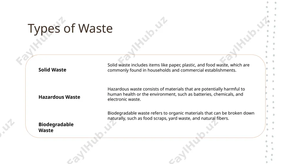 n and recovery act (rcra) for proper storage and treatment. osha establishes regulations for safe handling of waste, including the bloodborne pathogens standard for medical waste management. local governments may have specific rules for waste disposal, such as mandatory recycling programs or restrictions on certain types of waste. waste management best practices source separation implementing separate bins for recyclables, organic waste, and general waste to encourage proper disposal and recycling habits. composting setting up composting facilities to process organic waste, reducing the amount of waste sent to landfills and producing nutrient-rich soil. waste audits conducting regular waste audits to identify opportunities for waste reduction, recycling improvement, and overall waste management efficiency. cost of waste management 1 2 3 collection and transportation costs disposal fees and taxes environmental impact and remediation costs collection and transportation of waste can include labor, fuel, and vehicle maintenance, contributing to the overall cost of waste …