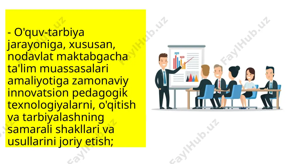 ri va amaldagi qonunlar bo‘yicha jamoatchilik orasida so‘rovlar o‘tkazadi, fuqarolarning, jamoatchilikning fikr va takliflarini o‘rganish natijalari to‘g‘risida o‘zbekiston respublikasi oliy majlisi palatalariga axborot kiritib boradi; o‘zbekiston respublikasi oliy majlisi qonunchilik palatasiga kiritilgan qonun loyihasi yuzasidan ilmiy xulosa beradi, birinchi o‘qishda qabul qilingan qonun loyihalari bo‘yicha muhokamalarni, ularning tartibga solish ta’siri va qabul qilingan qonunlarning amaldagi ta’sirini baholashni, shu jumladan, xalqaro tashkilotlar, xorijiy mutaxassis va olimlarni jalb etgan holda amalga oshiradi; заголовок основного пункта № 2 должен быть четким и лаконичным. каждый фрагмент обоснования должен быть представлен в сводном виде для четкости понимания и правильности цитирования. не нужно просто читать фрагменты обоснования. при необходимости их следует развить. [введите заметки для развития мысли] обязательно должен быть переход к третьему основному пункту и следующему слайду. 13 xulosa qilib aytadigan bo’lsak intitut asosiy vazifasiga uning salohiyatini oshirish,shuningdek xorij tajribalarini qo’llash kiradi. qo’shimcha qilib aytadigan bo’lsak kadrlar tyyorlash va qayta o’qitish, atestattsiya masalalari ham bor. …