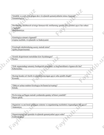 biologiya fanlari bo'yicha testlar — DOCX