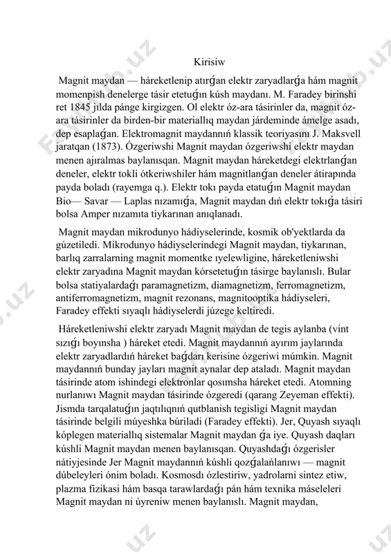 túsintirip bergen. fransuz fizigi e. malyus islandiya shpati úzindi opkali parijdaǵı lyuksemburg sarayınıń botayotgan quyash nurlarınan yaltirab turǵan áyneklerin gúzetip, kristalldıń belgili jaǵdayda tek birgine suwret kórinisin ajablanib payqadi. sol hám b. tájiriybeler tiykarında hámde i. nyutonnıń jaqtılıqnıń korpuskulyar teoriyasıǵa súene otirip, e. malyus quyash jarıqlıǵında tártipsiz jónelgen korpuskula (zarra) lar qandayda bir sırtından qaytqannan yamasa anizotrop kristalldan ótkennen keyin belgili jóneliske iye bolıp qaladı, dep shama menen oyladı. bunday " tártiplengen" jaqtılıqnı ol qutbl angan jarıqlıq dep atadi. jarıqlıq dáreklerinen shıqqan jarıqlıq tolqınları tártipsiz tarqaladı, yaǵnıy tolqınlar hár qıylı tegisliklerde oynaydı. bunday tolqınlı jarıqlıq tábiy jarıqlıq dep ataladı. tábiy jarıqlıqtan ayrıqsha túrde ye hám n vektorlardıń óz-ara perpendikulyar qurawshıları arasında mudamǵı fazalar ayırmashılıǵı ámeldegi bolǵan jarıqlıq qutblangan jarıqlıq dep ataladı. jarıqlıq dereginiń hámme elementar bólimlerinen birdey tolqınlı jarıqlıq nurları chiqsa, bunday jarıqlıqka tolıq qutblangan jarıqlıq dep ataladı. tábiy jarıqlıq quramında chizikli, elliptik hám dóńgelek qutblangan jarıqlıq tolqınları boladı. yamasa …