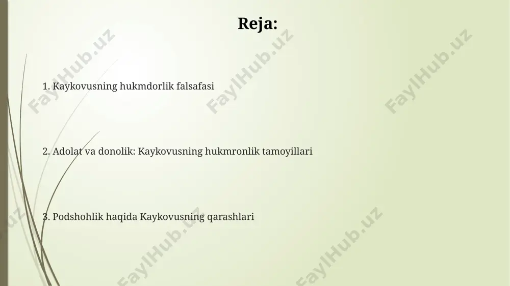 ishlar, 5 ta xonlikni boʻysundirishi va mintaqaning xalqaro munosabatlarida tub oʻzgarishlarni keltirib chiqargan. xvi asrda buxoro xonligi bilan qoʻqon xonligi oʻrtasidagi 20 yildan ortiq davom etgan hududiy nizolar, markaziy osiyo siyosatida buyuk moʻgʻullar imperiyasining ta’siriga misol boʻladi. 15-asrda samarqand amir temur davlati bilan oltin oʻrda oʻrtasidagi murakkab xalqaro munosabatlar, diplomatik yozishmalar va harbiy toʻqnashuvlar bilan tavsiflanadi. xalq farovonligi va podshohning vazifalari кайковуснинг "қоидатул-балаға" асарида 7-асрдаги хоразм минтақасидаги аҳолининг фаровонлигини таъминлашда подшоҳнинг 3та асосий вазифаси – адолатли ҳукмронлик, солиқларнинг адолатли йиғилиши ва иқтисодий ривожланишга кўмаклашиш сифатида таърифланган. кайковус 20 тадан ортиқ бобда аҳолининг турли эҳтиёжлари, хусусан, 8-10 асрлардаги марв шаҳри каби йирик шаҳарлардаги сув таъминоти, йўл иншооти каби масалаларда подшоҳнинг жавобгарлигини таъкидлайди. "қоидатул-балаға"даги 50 дан ортиқ мисоллар орқали кайковус, подшоҳнинг халқ фаровонлигини таъминлаш учун 12 ой давомидаги қонуний ҳаракатлари ва бухоро каби марказлардаги ижтимоий тартибни сақлашнинг муҳимлигини кўрсатади. donishmandlik va siyosat китобда адолатли ҳукмронлик, 3 та давлат бошқаруви шаклини таҳлил қилиш …