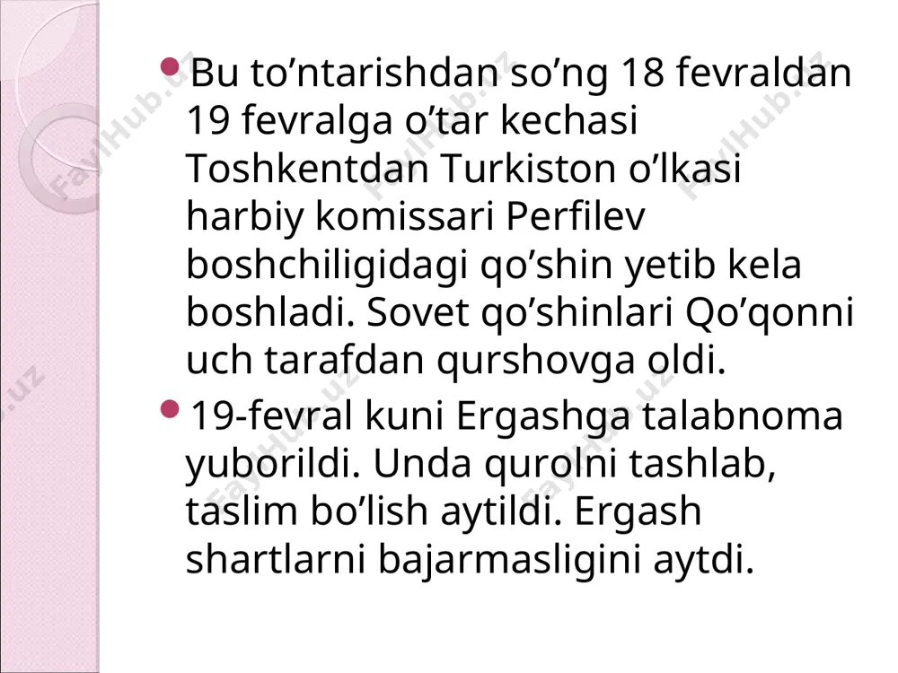 am hisobga olish kerakki, sovetlarning o’lka syezda turkiston muxtoriyati haqidagi masalani muhokama qilayotgan paytda hali ikkihokimiyatchilik saqlanib turgan edi. xalq kamissarlari soveti bilan birgalikda qo’qonda demokratik asosda saylangan milliy muxtor hukumat ham amalda edi. o’sha payda ikki hokimiyat o’rtasida yuzaga kelgan ziddiyatlarni kelishib hal etish imkoniyati hali saqlanib turgan edi.