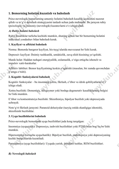 psixo-nevrologik bemorlarning holatini kuzatish va baholash — DOCX