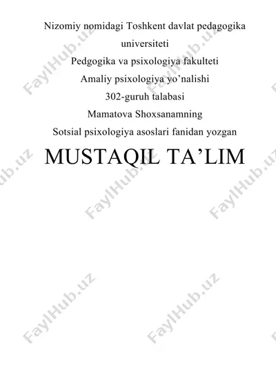 kichik guruhlar psixologiyasi — DOCX