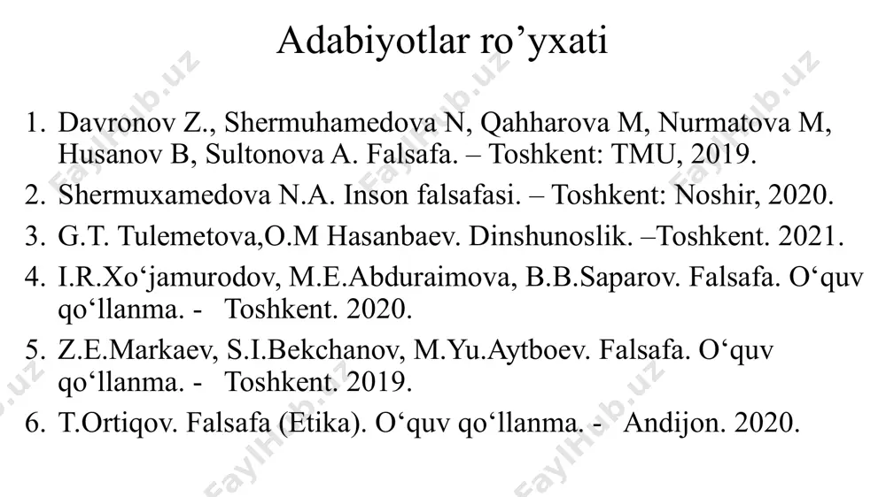 нинг асосий хусусиятлари қандай? структурализмнинг моҳияти нима? сциентизм ва антисциентизм нима? фалсафий герменевтикани қандай тушунасиз? психоаналитик оқим вакилларининг фалсафий қарашлари қандай? /docprops/thumbnail.jpeg