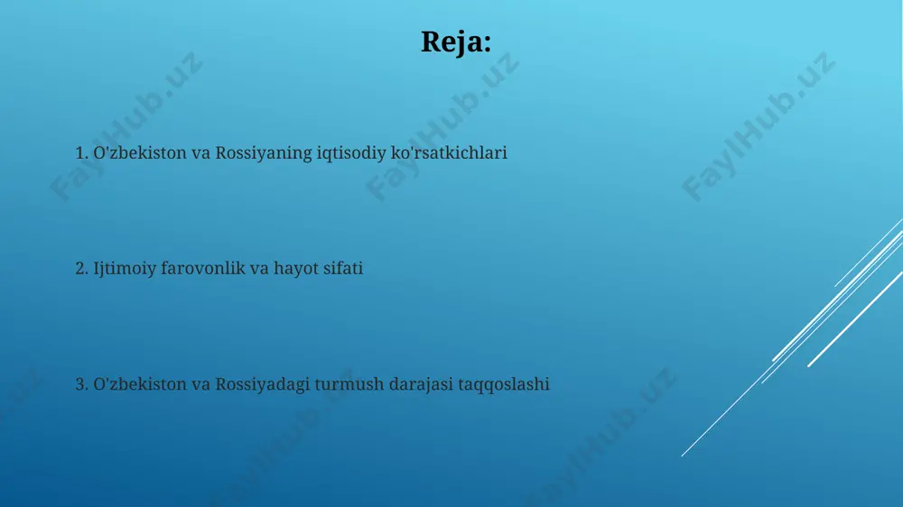 oq sharqqa nisbatan ancha past boʻlib, 2022 yilgi maʼlumotlarga koʻra, moskva va sankt-peterburgda 5% dan kamni tashkil etdi. o'zbekiston va rossiyada ijtimoiy himoya tizimi o'zbekistonda 2023-yil holatiga ko'ra, ijtimoiy nafaqalarni olish huquqiga ega bo'lgan fuqarolar soni 2,5 milliondan oshib ketdi, bu esa respublika aholisining 7 foizini tashkil etadi. bu nafaqalar toshkent va boshqa viloyatlarda turli miqdorda taqdim etiladi. rossiyada pensiya tizimi asosan ish stajiga va ish haqining miqdoriga bog'liq bo'lib, moskva va sankt-peterburg kabi yirik shaharlarda pensiya miqdori qishloq joylariga nisbatan yuqoriroq. 2022 yilgi ma'lumotlarga ko'ra, o'rtacha pensiya miqdori taxminan 18000 rublni tashkil etgan. o'zbekiston va rossiyada sog'liqni saqlash tizimi oʻzbekistonda 2021-yilda umr koʻrish davomiyligi 72 yilni tashkil etgan boʻlsa, rossiyada bu koʻrsatkich 73 yilni tashkil etdi, ammo viloyatlar boʻyicha farq sezilarli darajada farq qiladi, masalan, moskva va sankt-peterburgda bu koʻrsatkich yuqori. oʻzbekiston aholisining 80% dan ortigʻi davlat tibbiyot muassasalaridan foydalanadi, rossiyada esa xususiy tibbiyot xizmatlarining ulushi ancha yuqori, ayniqsa …