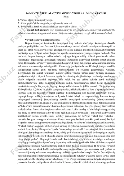 virtual o'yinlarning yoshlar uchun ta'siri — DOCX