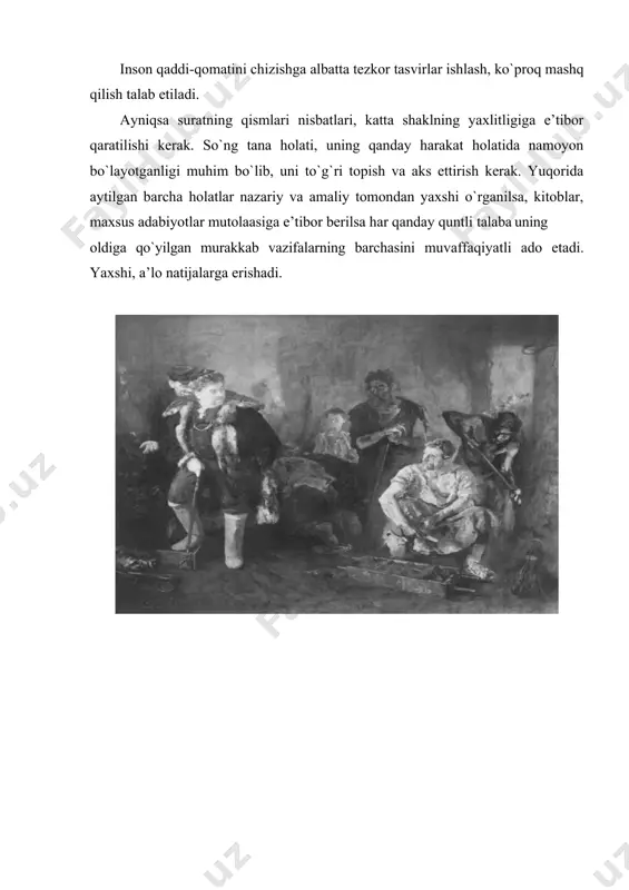 uramiz. toshkent, “o‘zbekiston”, 2017 yil 7. mirziyoev sh.m. qonun ustuvorligi va inson manfaatlarini ta’minlash-yurt taraqqiyoti va xalq faravonligining garovi.toshkent, “o‘zbekiston”, 2017 yil 8. b.boymetov “portret qalamtasviri” pedagogika institutlari va universitetlari talabalari uchun o‘quv qo‘llanma. toshkent, 2001. 9. tojiev b, mahkamova s. “qalamtasvir” (dastlabki saboqlar). metodik qo‘llanma. toshkent, 2013.