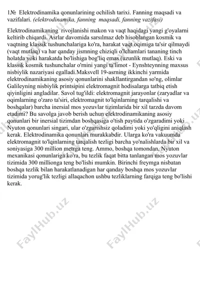 elektrodinamika qonunlarining ochilish tarixi — DOCX