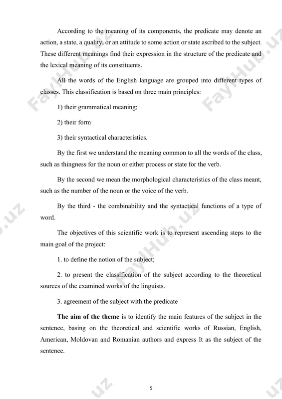 k. chapter i. parts of the sentence it is common in grammatical theory to distinguish parts of the sentence into principal and secondary parts of the sentence. the principal parts of the sentence include subject and predicate. the secondary parts of the sentence contain the object, the attribute, the adverbial modifier and the opposition. in distinguishing parts of the sentence into main and secondary we based on their typical “features”. as i wish said that the reason for calling the subject and the sentence and distinguishing them from all other parts which are treated s secondary is that the subject and the predicate between them constitute the backbone of the sentence without them the sentence would not exist at all, whereas all other parts may or may not be there, and if they are there, they serve to or modify either the subject or the predicate, or each other. a …