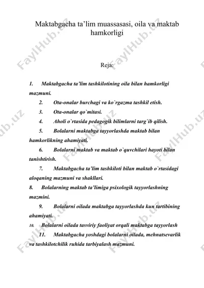 maktabgacha ta’lim muassasasi, oila va maktab hamkorligi — DOC