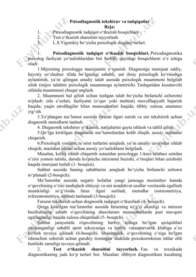 psixodiagnostik tekshiruv va tadqiqotlar — DOC