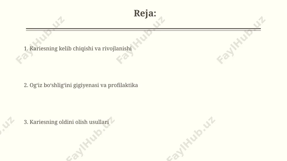 ishlarning dentin qatlami zararlanadi, bu esa og'riq sezgirligini oshiradi va namangan viloyatida yashovchi bemorlarda ko'p kuzatiladi. kariesning rivojlanish bosqichlari kariesning dastlabki bosqichi, ya'ni yumshoq oqibatlar 1-2 yil davomida emalning demineralizatsiyasi bilan tavsiflanadi va odatda bolalarda, ayniqsa 5-7 yosh oralig'ida, toshkent shahrida tez-tez uchraydi. chuqur karies (5 yildan ortiq), pulpa yallig'lanishiga olib kelishi mumkin, bu esa andijon viloyati stomatologiya klinikalarida yiliga 1500 ga yaqin holatda ro'y beradi va zararlangan tishlarni to'liq yo'qotish xavfini oshiradi. zamonaviy karies profilaktikasi usullari professional profilaktika usullari, shu jumladan germetiklarning qo‘llanilishi (6 yoshgacha bo‘lgan bolalarda 80% gacha samaradorlikka erishish mumkin) va professional tishlarni tozalash, kariesning oldini olishda muhim rol o‘ynaydi. zamonaviy kompozit materiallar yordamida amalga oshiriladigan erta kariesni erta aniqlash va minimal invaziv davolash usullari, masalan, aqsh va yevropa mamlakatlarida keng qo‘llaniladi, kariesning rivojlanishini to‘xtatishga va tishlarni saqlab qolishga yordam beradi. kariesning sabablari jahon sog'liqni saqlash tashkilotining ma'lumotlariga ko'ra, dunyo bo'ylab 60% dan ortiq odamlar kariesdan aziyat …