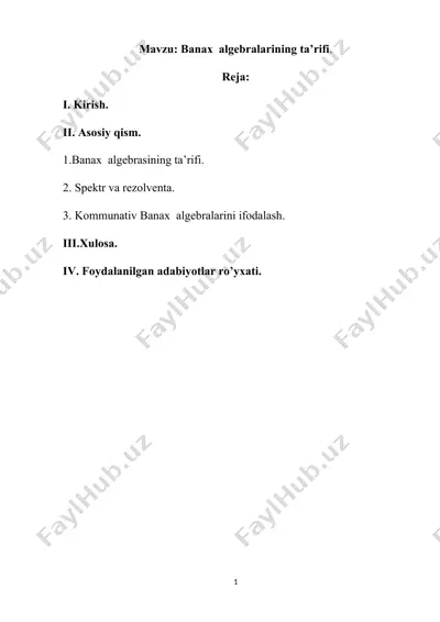 banax algebralarining ta’rifi — DOCX