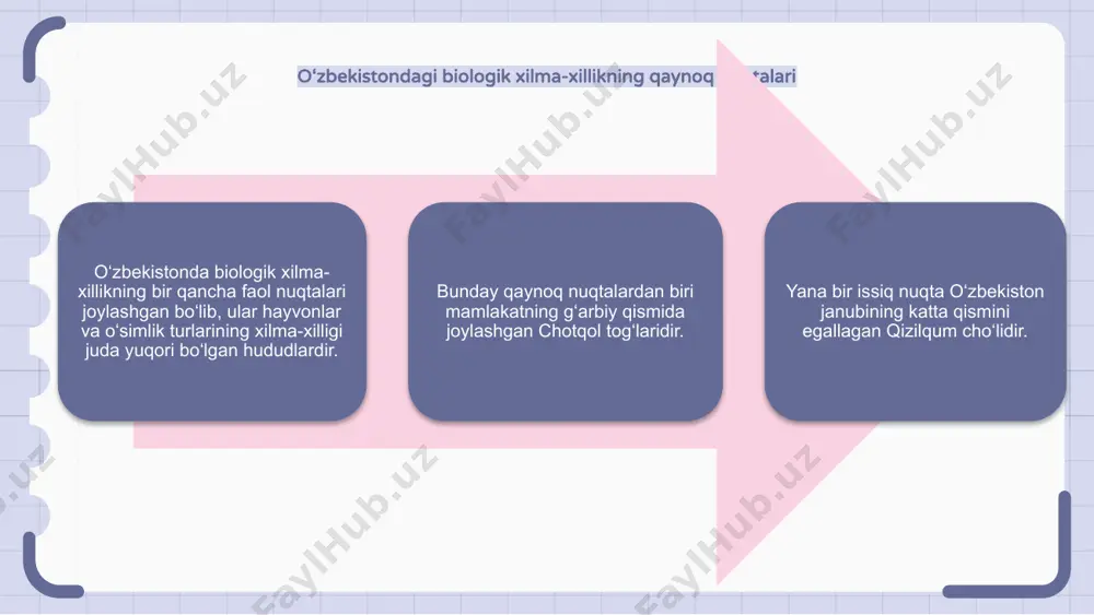 tisodiy imkoniyatlar taqdim etish orqali mahalliy hamjamiyatlarning turmush tarzini qo‘llab-quvvatlaydi. o‘zbekistonda ekologiyaga oid an’anaviy bilim va amaliyotlar o‘zbekistonda ekologiyaga oid an’anaviy bilim va amaliyotlar mamlakatning boy bioxilma-xilligini saqlashda hal qiluvchi rol o‘ynaydi. o‘zbekistonning xilma-xil ekotizimlari, jumladan cho‘llar, tog‘ tizmalari va daryolar xalqining an’anaviy amaliyoti va donoligini shakllantirgan. ushbu amaliyotlar barqaror dehqonchilik texnikasi, suvni boshqarish tizimlari va dorivor o'simliklarni saqlashni o'z ichiga oladi. o‘zbekiston ekologiyasini asrashda ta’lim va ma’rifatning ahamiyati o‘zbekiston ekologiyasi mamlakatning barqaror rivojlanishida hal qiluvchi rol o‘ynaydi. atrof-muhitni muhofaza qilish va muhofaza qilishning ahamiyati haqida ma'lumot berish va xabardorlikni oshirish juda muhimdir. ta'lim odamlarga o'z harakatlarining atrof-muhitga ta'sirini tushunishga yordam beradi va barqaror amaliyotlarni targ'ib qiladi. ogohlikni oshirish orqali biz odamlarni o‘zbekiston ekologiyasini asrashga hissa qo‘shadigan ongli tanlov qilishga undashimiz mumkin. samarali ta'lim va xabardorlik tashabbuslari bilan biz odamlarni atrof-muhitni muhofaza qilish tarafdori bo'lish imkoniyatini berishimiz mumkin, bu esa ijobiy o'zgarishlarga va o'zbekiston ekologiyasini uzoq muddatli saqlashga olib keladi. …