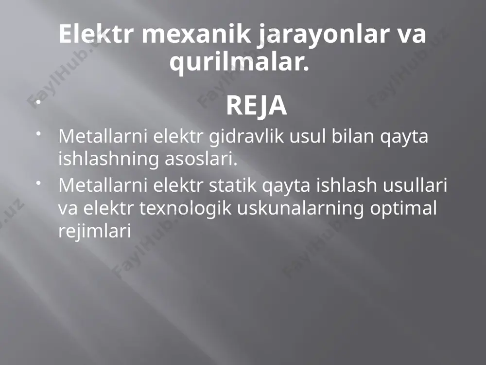 agidagi konuslar va boshqalarda o‘rnatiladi elektromagnit separatorlar. magnit maydonda separatsiyalash ajratilayatgan fraksiyalarni turli magnit xususiyatlariga asoslangan. ular magnit maydonda massasi 1 kg bo‘lgan zarrachaga ta’sir qilaetgan magnit kuch fmag, n/kg, bilan aniqlanadi: bunda: 0-magnit doimiysi, gnm (0410-7 ); -moddani magnit qabul qiluvchanligi; - maddani solishtirma hajmi, m3 kg; h-magnit maydonni kuchlanganligi, am; dx dh -magnit maydonni х yo‘nalishida davomiyligi dx qismdagi kuchlanganligini gradienti, am 2 . separatsiyalanishda ferromagnit zarracha magnitli va boshqa kuchlarni (og‘irlik, ishqalanish, makazdan qochuvchi va sh.o‘.) ta’siriga tushadi, ularni natijaviy ta’siri zarrachani ishchi zonadagi siljishini belgilaydi: magnit separatorlarda maydon elektromagnitlar tizimi tomonidan yaratiladi, ular o‘zgarmas yoki pulslanuvchi tok bilan ta’minlanadi. elektromagnit separatorlar anchagina katta unumdorlikka ega, ferromagnit qo‘shilmalarni olib tashlash jarayonini mexanizatsiyalashga imkon beradi va ishda ishonchliroq. elektromagnit separatorlarni konstruksiyasi turli (shkivli, barabanli va osma) bo‘lishi mumkin. masalan, 1-rasmda elektromagnit separatorlarni mumkin bo‘lgan sxemalaridan bittasi ko‘rsatilgan atmosferaga sanoat chiqarib tashlaydigan chiqindilar. ular katta hajmdagi gazlarni yuqori effektivlik …