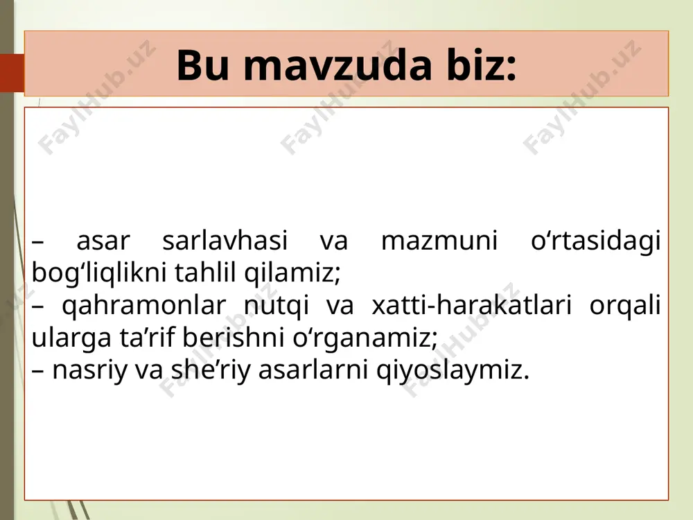 qovoqlari osilgan, to‘rsayib turardi.hozirgina javrab kelayotgan bolaga o‘xshamasdi avzoyi. – ha, nega to‘xtading? – o‘zingiz... – dedi-yu yig‘lab yubordi. – gapir. et-beting og‘rivottimi? – o‘zingiz haydamayman demabmidingiz? – kim seni haydadi? – nega bu yerga olib kelasiz bo‘lmasa? – dedi vitya bolalar uyining darvozasini ko‘rsatib. mahkam aka gapning tagiga endi yetdi. kulib yuborishiga sal qoldi.vityaning yuzidan uydan umidini uzgan, ko‘chada qolib, nima qilarini bilmay shalpayib tushgani shundoqqina sezilib turardi. mahkam akaning rahmi keldi. – manga qara, o‘g‘lim, – tiz cho‘kib vityaning ko‘z yoshlarini arta boshladi, – o‘zing shu yerga kelgan kuning esingdami? – vitya bosh irg‘ab javob berdi. – ha, omon bo‘l. bugun ham sanga o‘xshagan bolalar kelibdi, shular orasida o‘rtoqlaring ham bo‘lsa, nima deysan? savol mahkam aka bolalar uyiga nima maqsadda keldi? nima uchun bu joyga kelganda vityaning kayﬁyati o‘zgardi? urush davri bolalari havo ochiq. quyoshning iliq taftidan, tungi yomg‘irdan so‘ng hovli yuzi selgib, yengil hovur ko‘tarilib turardi. yaqindagina …