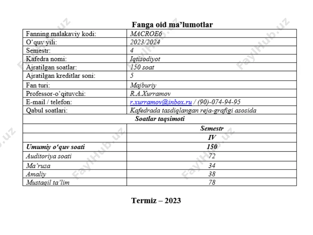 ilaydi, harakatning aniq yo‘nalishlarini taklif etadi. ishsizlik darajasi= ish bilan bandlik me’yorlari ishsizlik darajasining kritik nuqtasi -10%, tabiiy ishsizlik darajasi esa – 5-6%. ishsizlik darajasi, foizda hududlar 2015 2016 2017 2018 2019 2020 2021 o'zbekiston respublikasi 5,2 5,2 5,8 9,3 9,0 10,5 9,6 qoraqalpog'iston respublikasi 5,3 5,4 6,0 9,5 9,1 10,5 10,1 andijon 5,6 5,6 6,0 9,6 9,2 10,9 9,9 buxoro 5,5 5,4 5,5 8,7 8,9 10,6 9,8 jizzax 5,2 5,4 5,0 9,8 9,2 11,0 10,1 qashqadaryo 5,5 5,3 6,1 9,7 9,3 11,1 10,2 navoiy 5,0 5,0 5,2 8,7 8,5 9,4 8,8 namangan 5,2 5,3 5,8 9,6 9,1 10,6 9,7 samarqand 5,7 5,7 6,5 9,7 9,3 11,0 9,9 surxondaryo 5,5 5,6 6,7 9,7 9,3 11,1 10,2 sirdaryo 4,9 4,4 5,1 9,3 9,3 11,0 10,2 toshkent 4,1 4,1 5,2 9,0 8,9 10,5 9,4 farg'ona 5,4 5,5 6,4 9,7 9,3 10,9 10,0 xorazm 5,4 5,5 5,7 9,4 9,1 10,9 9,9 toshkent sh. …