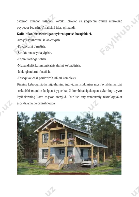 ihalashning xususiyatlari haqida gapirib bering? 3. birlashtirilgan uylarning dizayn xususiyatlari deganda nimani tushunasiz? uyga vazifa:har bir o‟quvchi o‟zi yashab turgan hovlili uyni rasmga tushirib kelgusi darsda tariflab berish. foydalanilgan adabiyotlar: 1. a. s. uralov t. f. kushmanov “binolar tipologiyasi” o‟quv qo‟llanma. 2. n.j. to„ychiyev “bino va inshootlar konstruksiyasi”darslik. 3. “bino va inshootlar tipologiyasi” fanidan ma‟ruzalar matni. 4. и.а.синянский н.и.манешина “типология зданий” учебник. internet saytlar: ziyonet.uz arxitektura.uz arxiv.uz. binolar.uz -ilova o`quv mashg`ulotida o`quv ishlarni baholash mezoni va ko`rsatkichlari -ilova tezkor savol-javob. -ilova ko‟rgazmali materiallar va rasmlar (maruza matni ichida) savollarga javob beradi va misol keltiradi 5 savollarga javob beradi misollar keltirmaydi 4 savollarga qisman javob beradi 3 umuman ishtirok etmaydi 2 jami 5 1 2 3 1. birlashtirilgan uy-bu? 2. me'moriy ekspresivlik -bu? 3. ekologik xavfsizlik-bu? 4. narxlarning pasayishiga qanday erishiladi? 5. kalit bilan birlashtirilgan uylarni qurish bosqichlarini sanab bering?