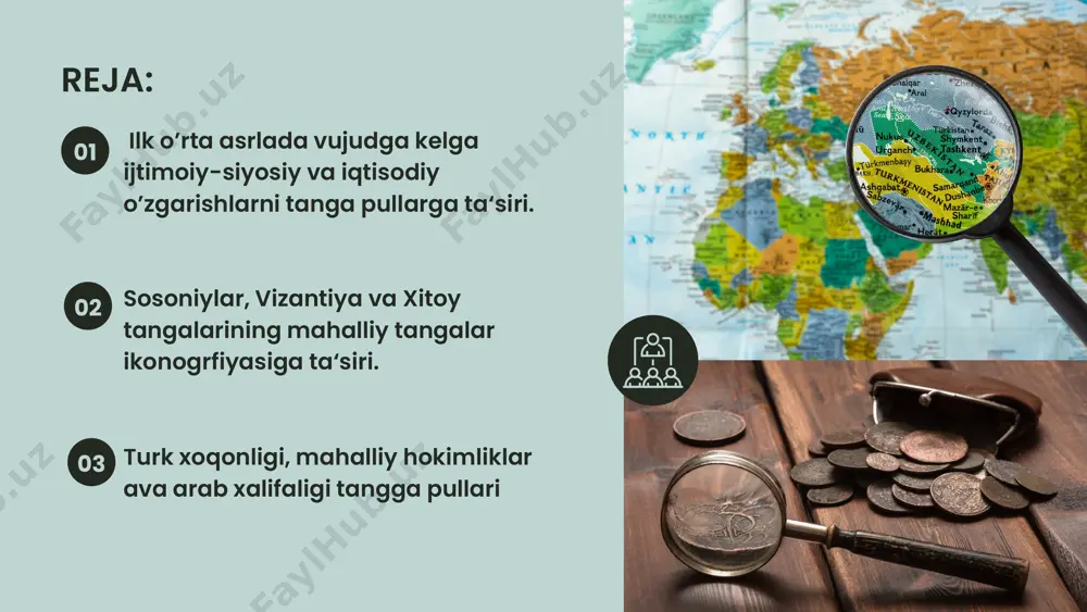 ahri) iii—v asrlarda bir tomonda — podshoning bosh qismi, ikkkinchi tomonda podshoning sher bilan kurashini aks ettirgan mis tangalar zarb qilingan. buxoro da o'rta osiyoga ko'plab kirib kelgan sosoniylar kumush tangasi ta'sirli rol o'ynagan. buxoroda v asrga kelib buxorxudotlar dirhami deb atalgan tanga zarb etila boshlangan. tanganing bir o'zbekiston territoriyasidan topilgan tangalar tomonida hukmdorning kallasi ikkinchi tomonida koxinlar bilan mehrob olovi tasvirlangan. iv—v asrlargacha sug'dda yoychi tasvirlangan mayda kumush tangalar chiqarilgan. yaqinda qadimiy samarqand (afrosiyob) territoriyasida ana shunday tangalar xazinasi (1350 donadan ortiq) topildi. vii asrning ikkinchi choragidan e'tiboran samarqand podshohlari to'rt burchak shaklidagi teshikka ega bo'lgan, sug'd yozuvi bitilgan mis tangalarini zarb qilganlar. xuddi shunday tangalar samarqand yaqinidagi ayrim kichik hokimlar tomonidan ham zarb qilingan. mazkur tangalarda kichik hokimlar o'z unvon va ismla-rini, shuningdek tanga zarb etilgan" joyni ko'rsatib o'tganlar. masalan, panch (ya'ni panjikent) yoki semiton va h. k. shu narsa diqqatga sazovorki, samarqand hukmdorlarining zarb qildirgan mis tangalari …
