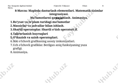 kompyuter algebra sitizimlari darsligi — PPTX
