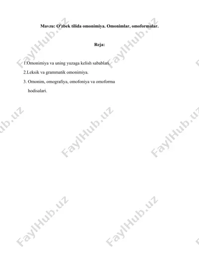 o'zbek tilida omonimiya. omonimlar, omoformalar — DOCX
