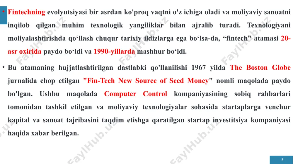 a, onlayn rejimda ishlaydigan fdic tomonidan sug'urtalangan birinchi davlat muassasasi tashkil etildi. devid bekker tomonidan asos solingan birinchi internet-bank faqat onlayn-bankingda yangi davrni belgiladi 15 fribourg menejment maktabi professori patrik shuffel so‘nggi qirq yil ichida nashr etilgan 200 dan ortiq ilmiy maqolalarni ko‘rib chiqib, fintech atamasini ko‘rib chiqib, quyidagi ta’rifni berdi: “fintech – moliyaviy ko‘rsatkichlarni yaxshilash uchun texnologiyani qo‘llaydigan yangi moliya sanoati”. irene oldridge va stiv krawciw sug'urtani avtomatlashtirish ko'pincha insurtech deb ataladi, savdo va risklarni boshqarish kabi fintechning kirib borishining bir qancha sohalarini qayd etadi. 16 protsessual nuqtai nazardan, "fintech" atamasi to'liq yoki katta darajada internet orqali etkazib beriladigan bir yoki bir nechta qo'shimcha moliyaviy xizmatlardan iborat moliyaviy xizmatlar sanoatidagi yangi ilovalar, jarayonlar, mahsulotlar yoki biznes modellarini anglatadi. xizmatlar bir vaqtning o'zida turli mustaqil xizmat ko'rsatuvchi provayderlar tomonidan taqdim etilishi mumkin, odatda kamida bitta litsenziyaga ega bank yoki sug'urta kompaniyasi. o'zaro hamkorlik api orqali ta'minlanadi va ko'pincha evropa to'lov …