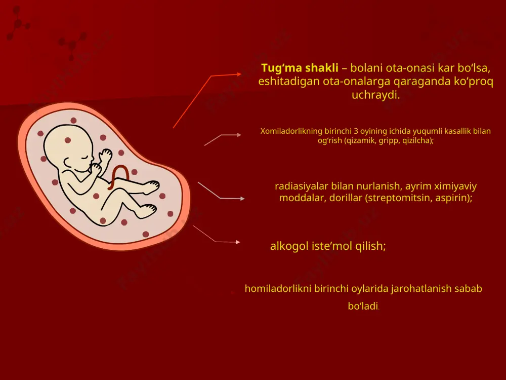 imoya qiladi. quloqlarni suvdan himoya qilish kerak. suzish yoki hammomni qabul qilish paytida quloq kanaliga suv tushishi ham eshitish qobiliyatini yo'qotishi mumkin. suvga noto'g'ri sakrash quloq pardasiga zarar etkazishi mumkin. bundan tashqari, quloq kanalidagi sovuq suv yallig'lanishni keltirib chiqaradi. quloq kanaliga suv tushishining oldini olish juda oddiy, tana yog'i yoki vazelin bilan namlangan paxta bilan cho'milayotganda quloqlarni tiqish kifoya. bolani quloqlarini haddan tashqari baland ovoz bilan, masalan, baland musiqa, qichqiriqlar bilan yuklamaslikka o'rgatish kerak. bolaligidanoq bola sog'lom eshitish muhimligini tushunishi va quloqlarini mumkin bo'lgan jarohatlar va kasalliklardan himoya qilishi kerak. eshitish qobiliyatining buzilishi har qanday shaxsning ijodiy salohiyatini sezilarli darajada kamaytiradi.