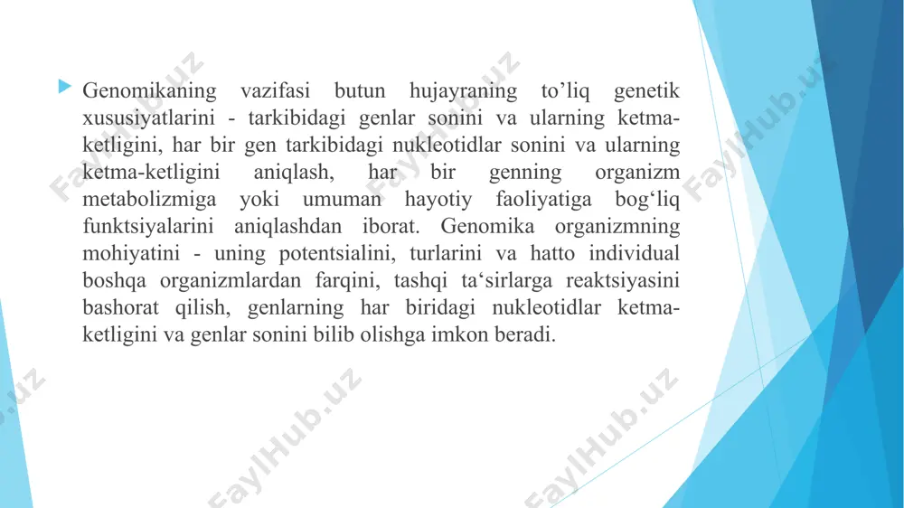 b, bu mb johns hopkins university school of medicine, baltimore, maryland (aqsh) tomonidan tashkil etilgan va doimiy ravishda shu universitet tomonidan ma’lumotlar yangilanib turiladi va nazorat qilinadi gdb bioinformatsion ma’lumotlar bazasi umumiy interfeysining ko’rinish human genome research centre – umuman olganda gdb malumotlar bazasi bilan o’xshash ko’rinishda bo’lib, tarkibida gen terapiyasi haqidagi ma’lumotlarni saqlaydi. bu bazadagi ma’lumotlar ko’pchilik qismi frantsuz tilida taqdim etilgan online mendelian inheritance in man (omim) online mendelian inheritance in man (omim) – odamda uchraydigan genetik kasalliklar haqidagi to’liq ma’lumotlarni, genlar va ular tomonidan chaqiriladigan genetik sindromlarning fenotipik namoyon bo’lishi haqidagi genetik xaritalarni o’zida tutuvchi ma’lumotlar bazasi hisoblanadi. bu ma’lumotlar bazasida ishlashning qulayligi shundaki ma’lumotlarni izlash uchun qulay bo’lgan interfeysga ega. evolyutsion kelib chiqishi va funktsiyasiga ko’ra bir-biriga o’xshash bo’lgan genlar (gomologik) ko’p hollarda turli ko’rinishdagi turlarda gomologik genlar bilan bog’langan ko’rinishda bo’ladi. sizdan umumiy ma’lumotlardan foydalangan holda odam, sichqon, kalamush, sigir va cho’chqadagi chrnb1, cryb1, gaa, …